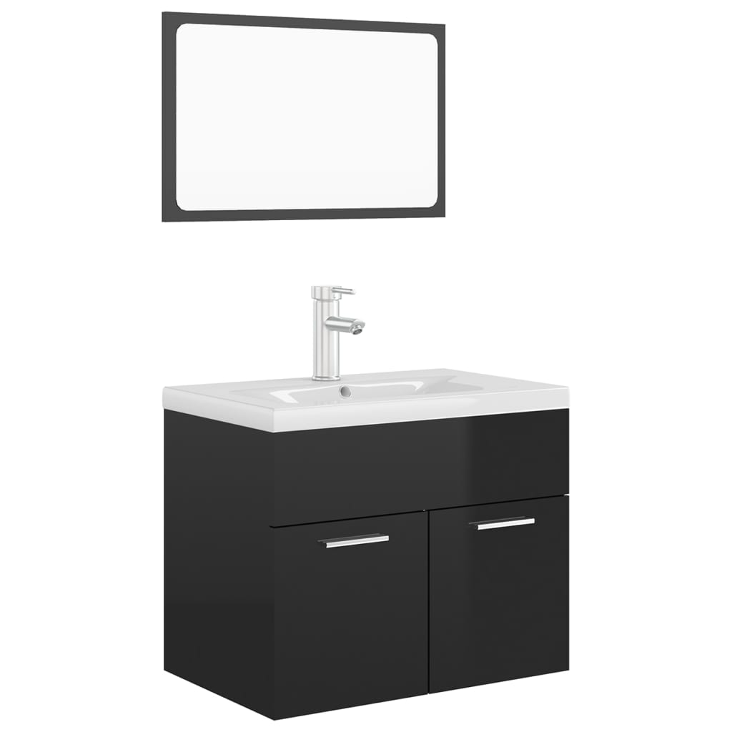 Bathroom furniture set high gloss black wood material