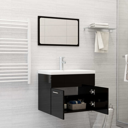 Bathroom furniture set high gloss black wood material