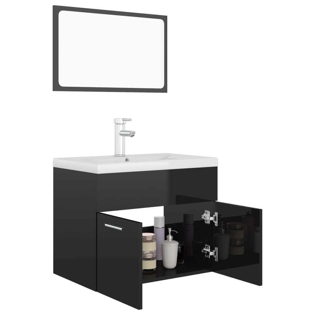 Bathroom furniture set high gloss black wood material