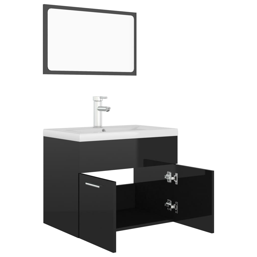 Bathroom furniture set high gloss black wood material