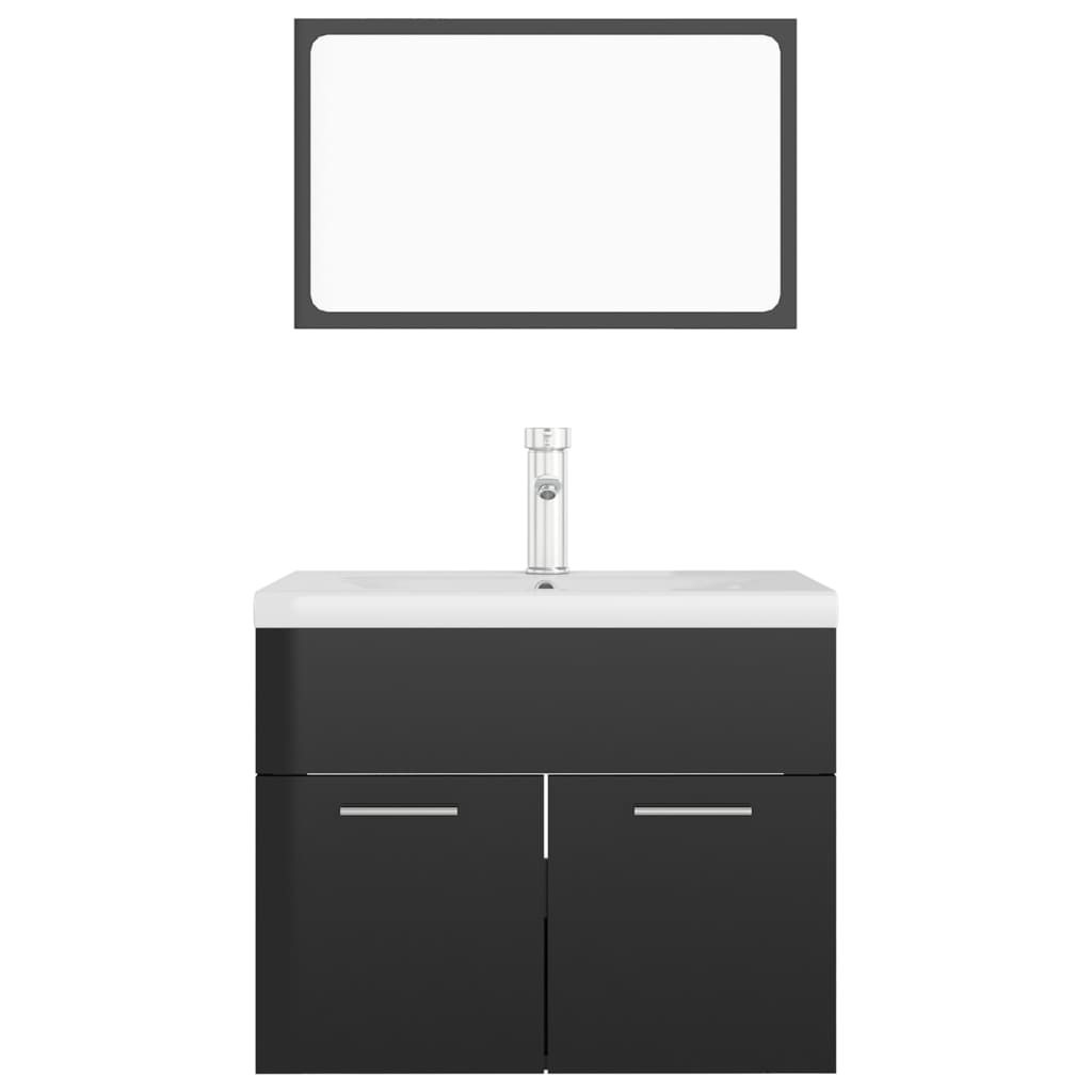 Bathroom furniture set high gloss black wood material