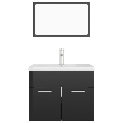 Bathroom furniture set high gloss black wood material