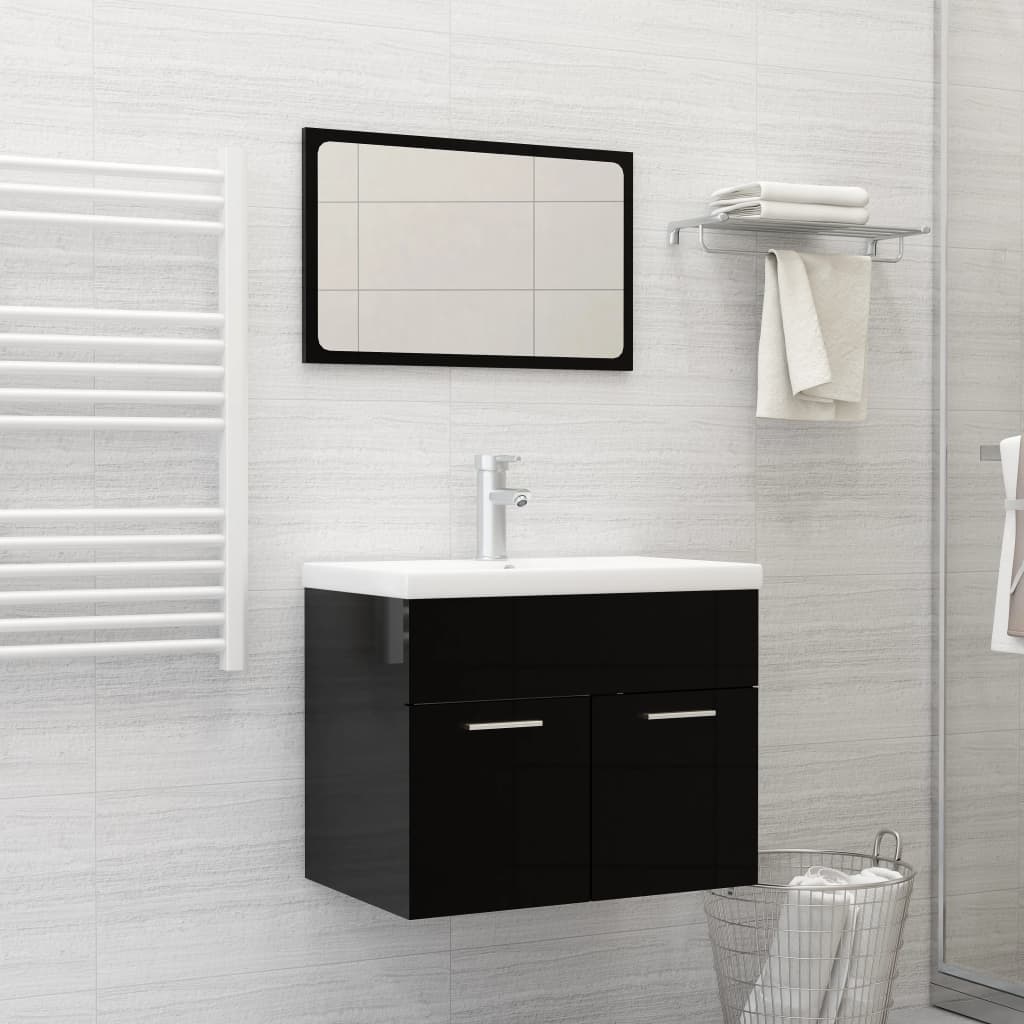 Bathroom furniture set high gloss black wood material