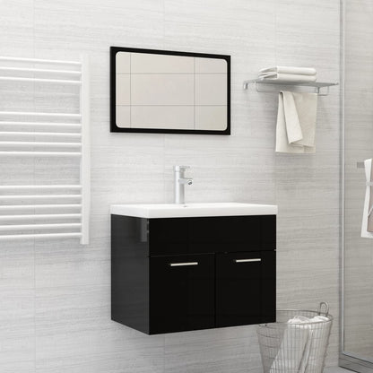 Bathroom furniture set high gloss black wood material