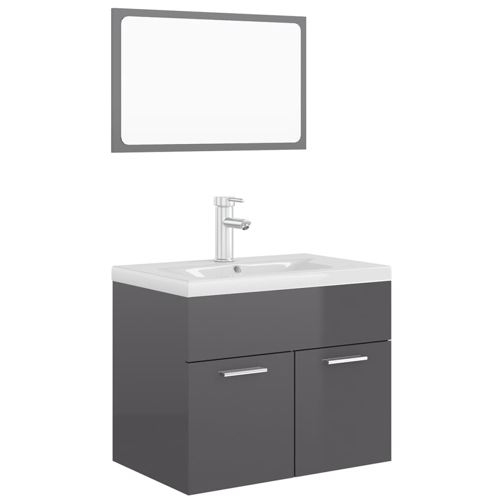 Bathroom furniture set high gloss grey wood material