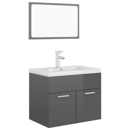 Bathroom furniture set high gloss grey wood material