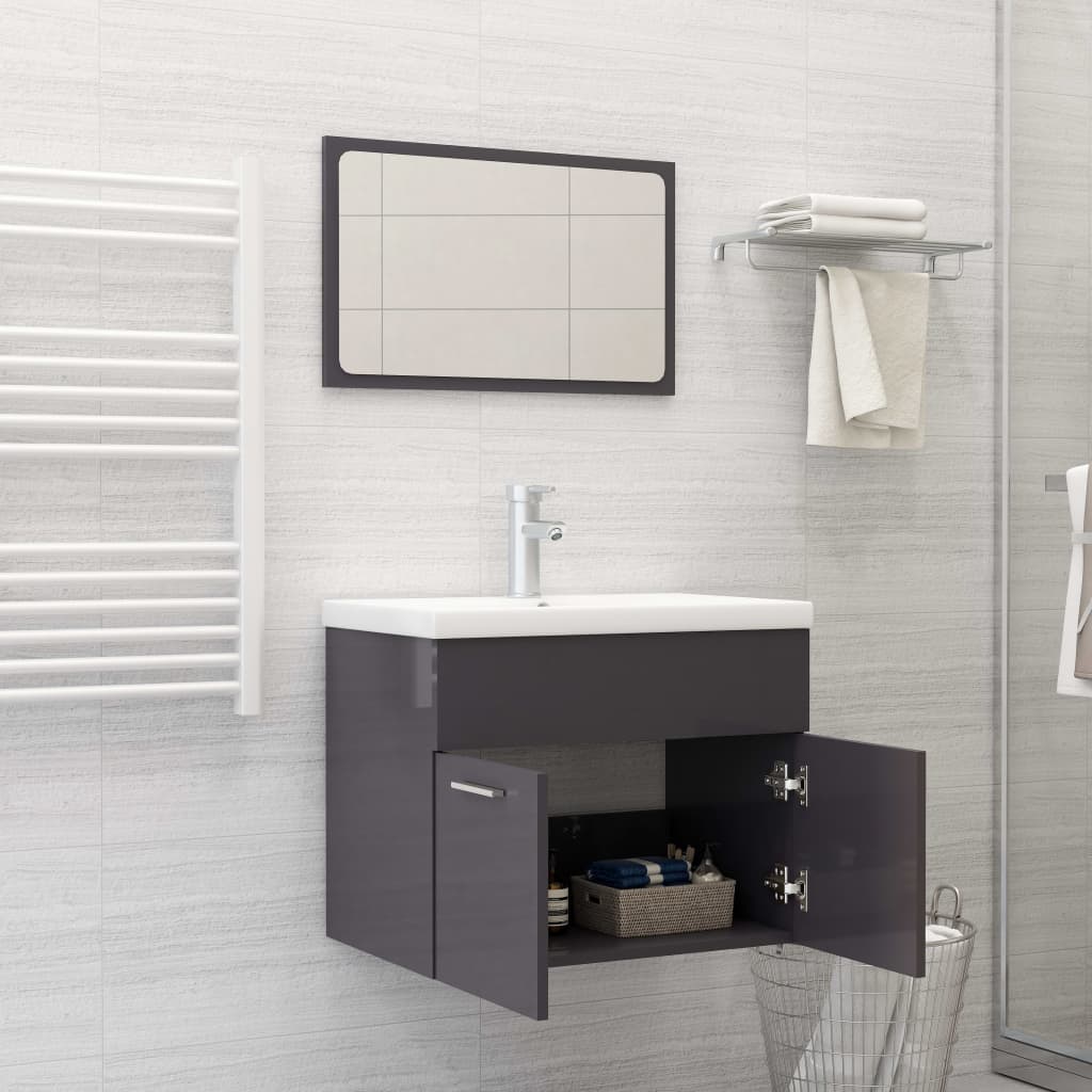 Bathroom furniture set high gloss grey wood material