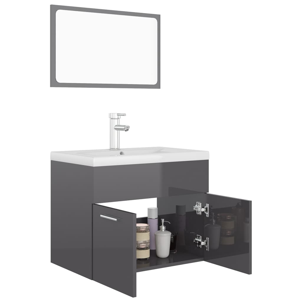 Bathroom furniture set high gloss grey wood material