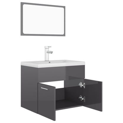 Bathroom furniture set high gloss grey wood material