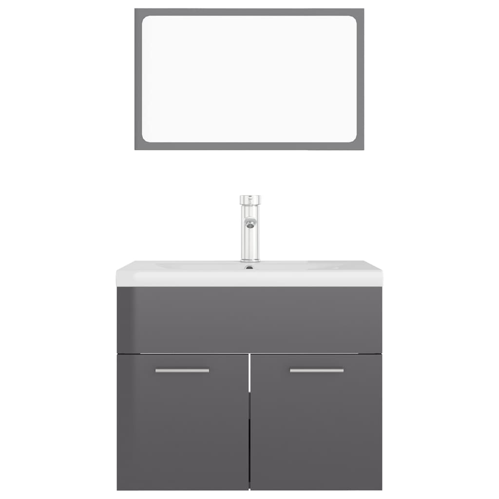 Bathroom furniture set high gloss grey wood material