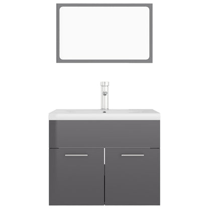 Bathroom furniture set high gloss grey wood material