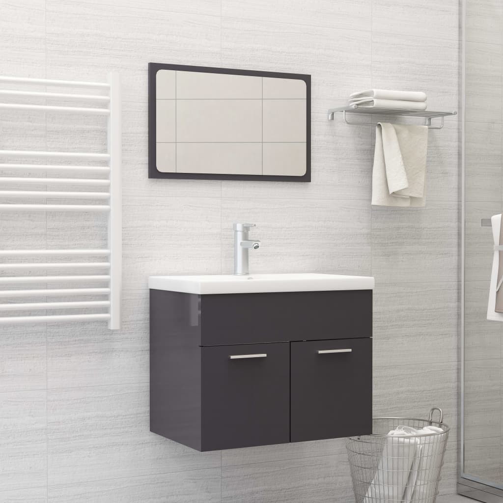 Bathroom furniture set high gloss grey wood material