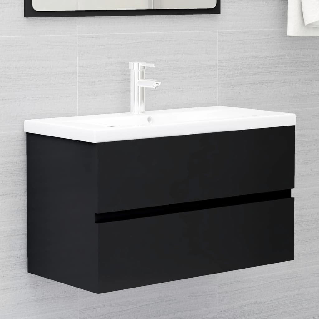 Bathroom furniture set black wood material