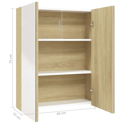 Bad-Spiegelschrank 60x15x75 cm MDF Weiß und Eiche-Optik