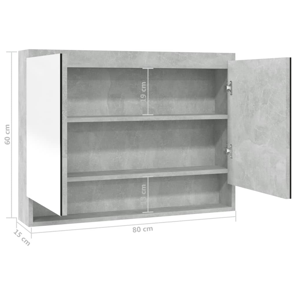 Spiegelschrank fürs Bad 80x15x60 cm MDF Betongrau