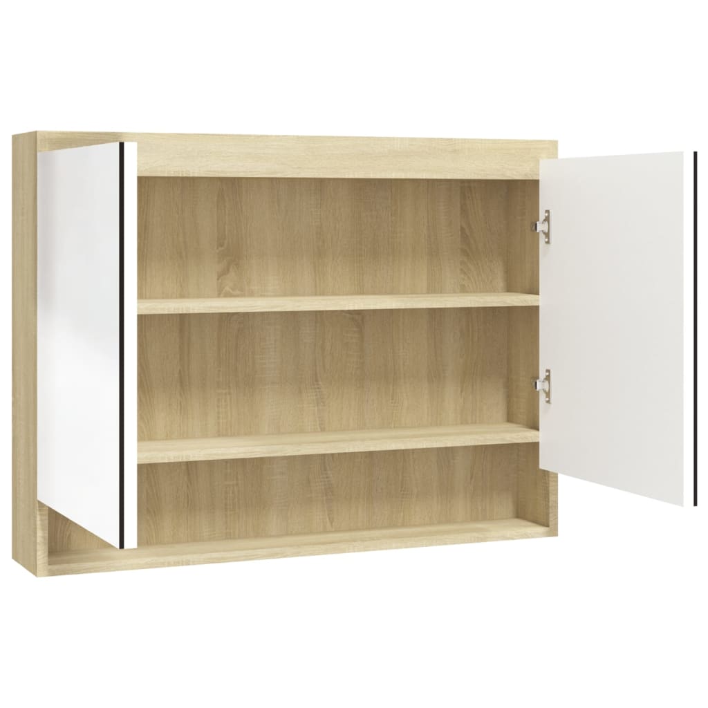 Spiegelschrank fürs Bad 80x15x60 cm MDF Weiß und Eiche-Optik