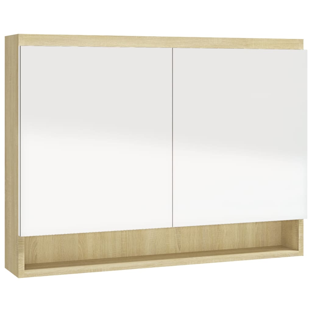 Spiegelschrank fürs Bad 80x15x60 cm MDF Weiß und Eiche-Optik