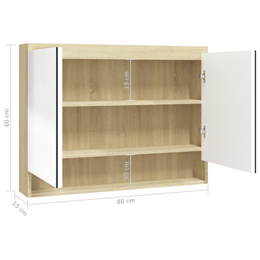 Spiegelschrank fürs Bad 80x15x60 cm MDF Weiß und Eiche-Optik