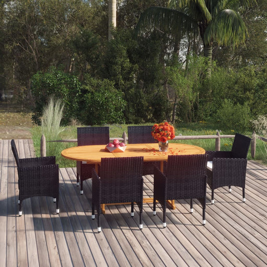 7-tlg. Garten-Essgruppe Poly Rattan Schwarz