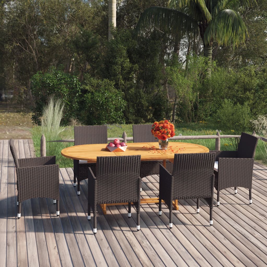 7-tlg. Garten-Essgruppe Poly Rattan Braun