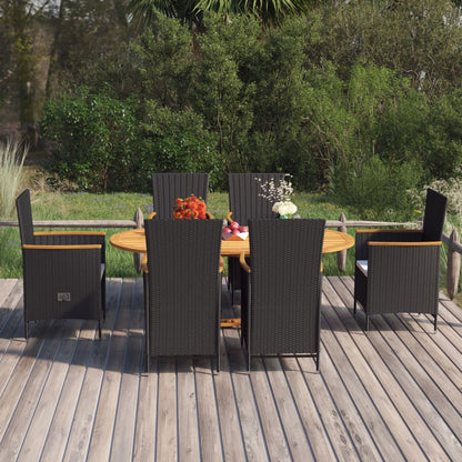 7-tlg. Garten-Essgruppe Poly Rattan Schwarz