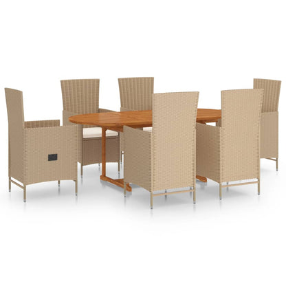 7-tlg. Garten-Essgruppe Poly Rattan Beige