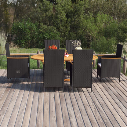 7-tlg. Garten-Essgruppe Poly Rattan Schwarz