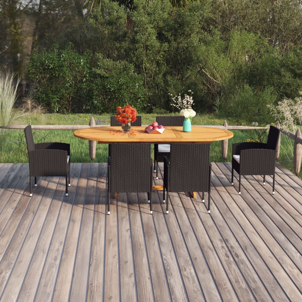 7-tlg. Garten-Essgruppe Poly Rattan Schwarz