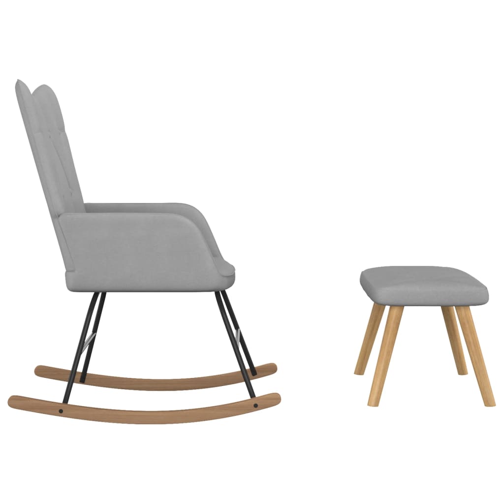 Rocking chair with stool light grey fabric