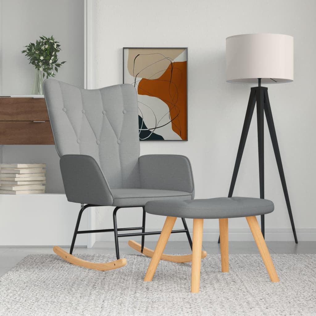 Rocking chair with stool light grey fabric