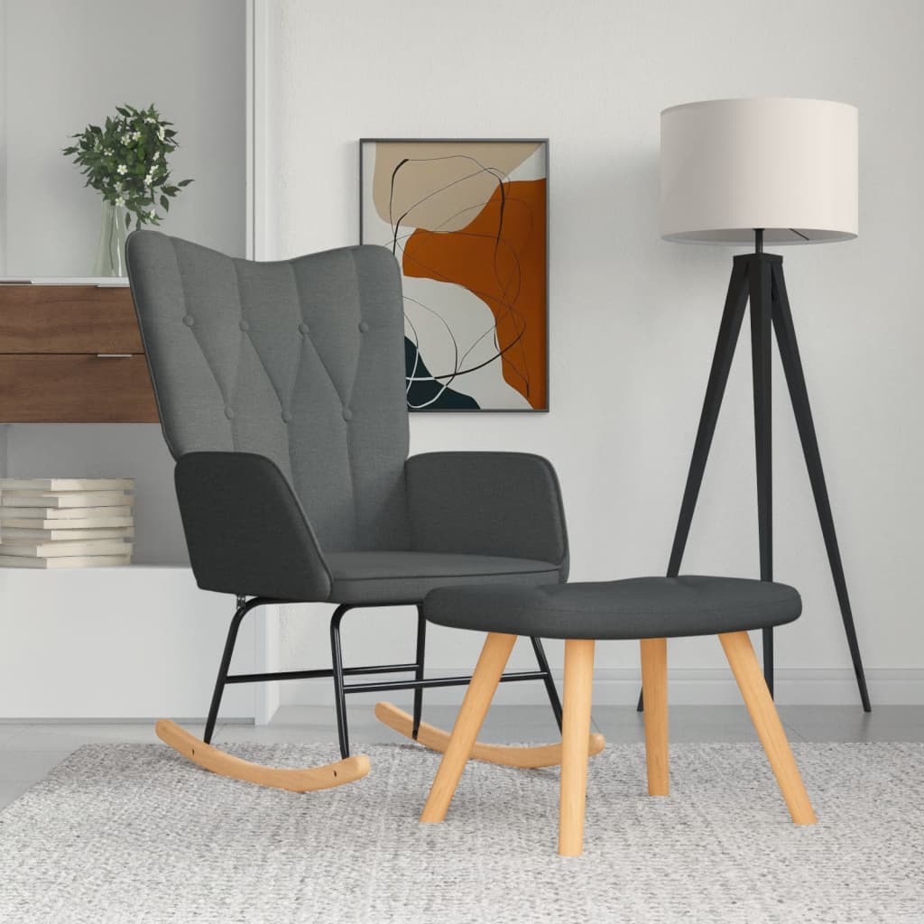 Rocking chair with stool dark grey fabric