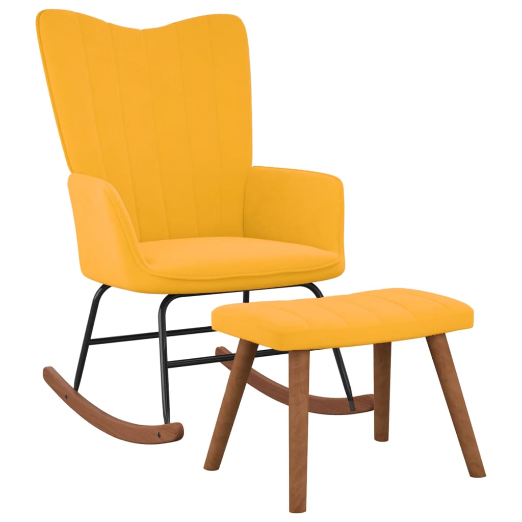 Rocking chair with stool mustard yellow velvet