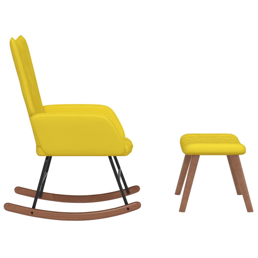 Rocking chair with stool mustard yellow velvet