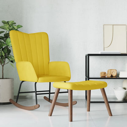 Rocking chair with stool mustard yellow velvet