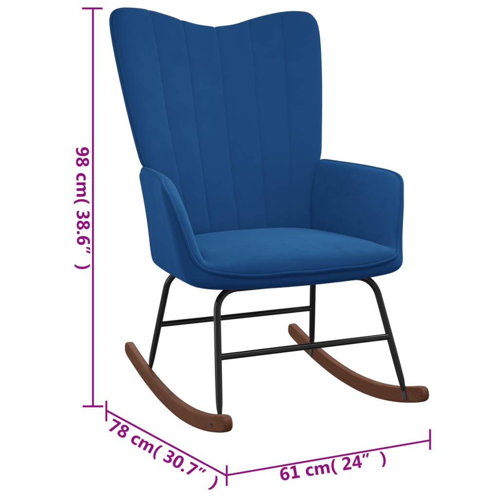 Schaukelstuhl mit Hocker Samt Blau