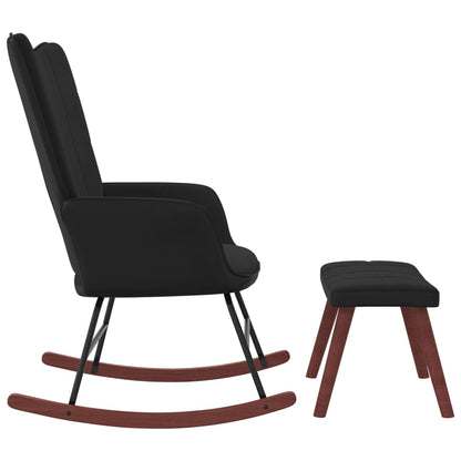 Rocking chair with stool black velvet and PVC