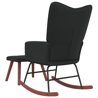 Rocking chair with stool black velvet and PVC