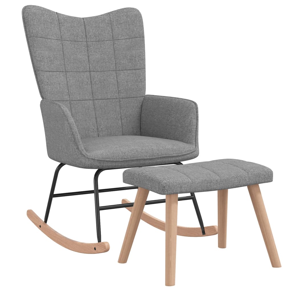 Rocking chair with stool light grey fabric