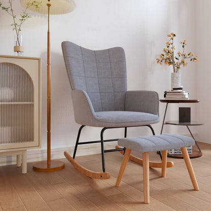 Rocking chair with stool light grey fabric