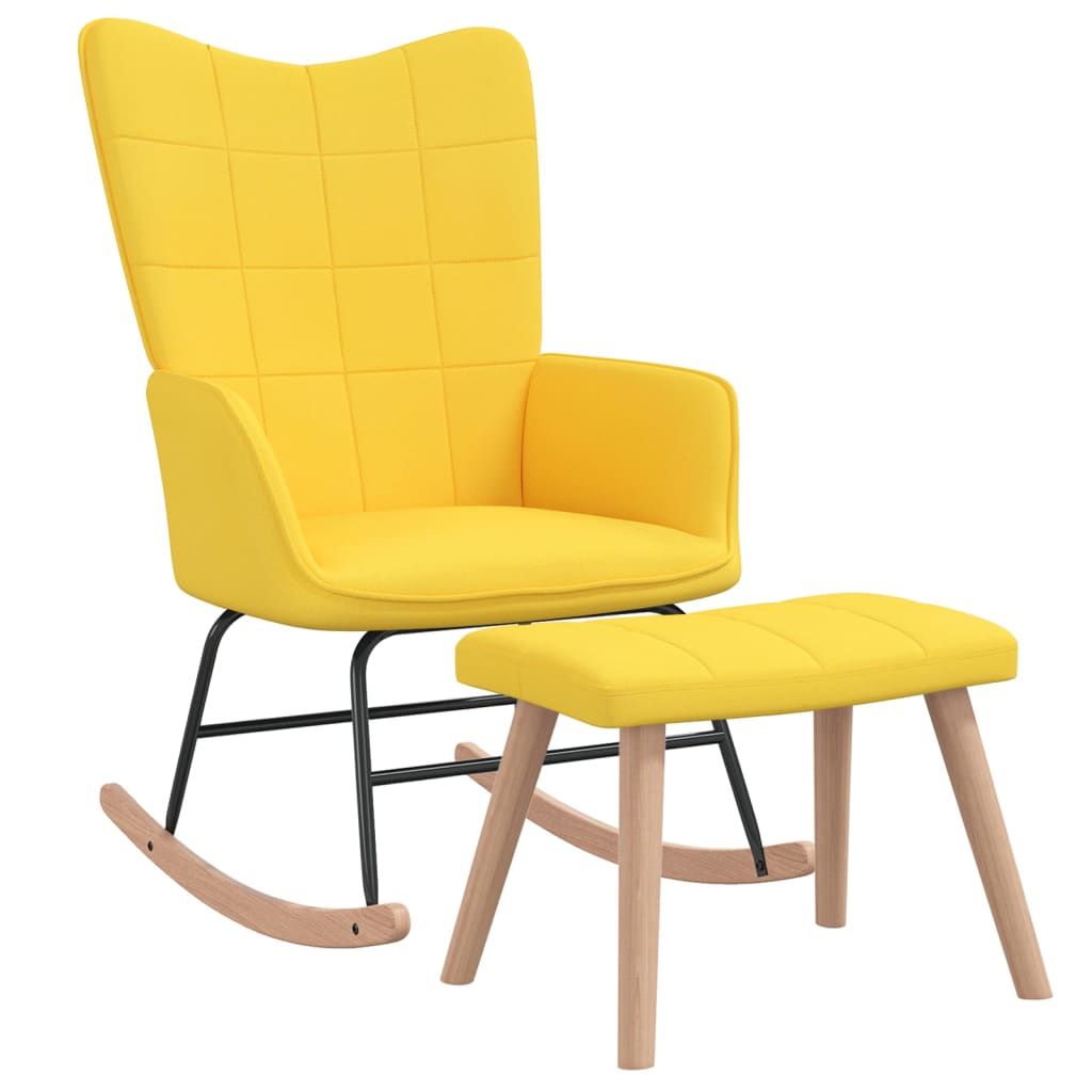 Rocking chair with stool mustard yellow fabric