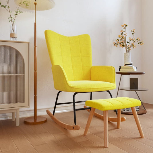 Rocking chair with stool mustard yellow fabric