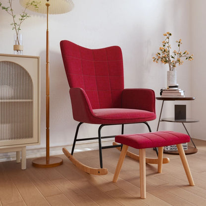 Rocking chair with stool fabric wine red