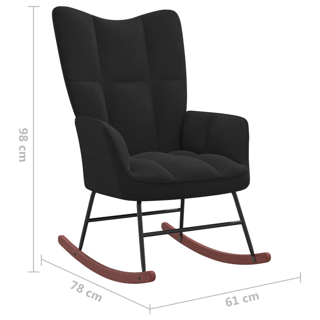 Schaukelstuhl mit Hocker Samt Schwarz