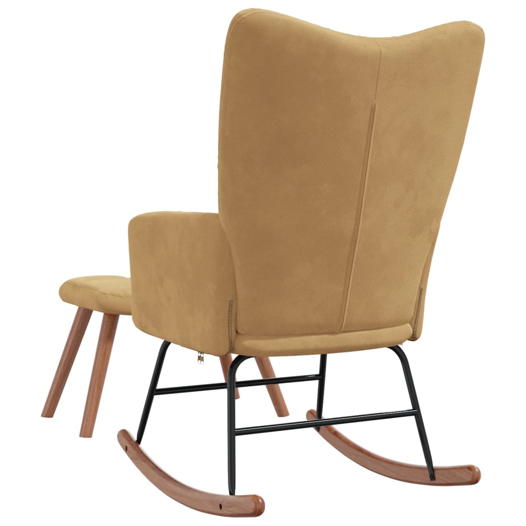 Rocking chair with stool velvet brown