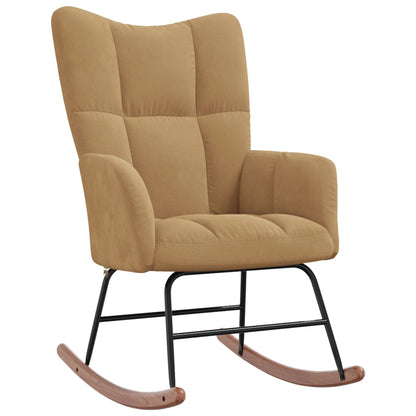 Rocking chair with stool velvet brown