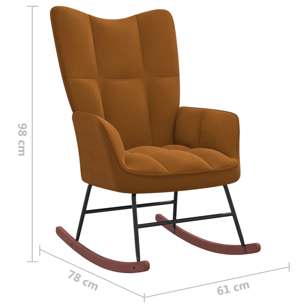 Rocking chair with stool velvet brown