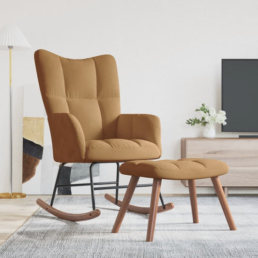 Rocking chair with stool velvet brown