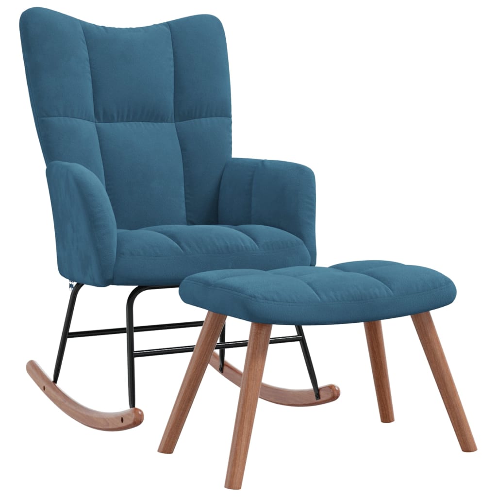 Rocking chair with stool velvet blue