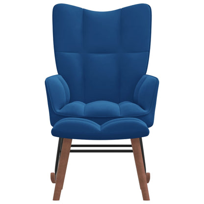 Rocking chair with stool velvet blue