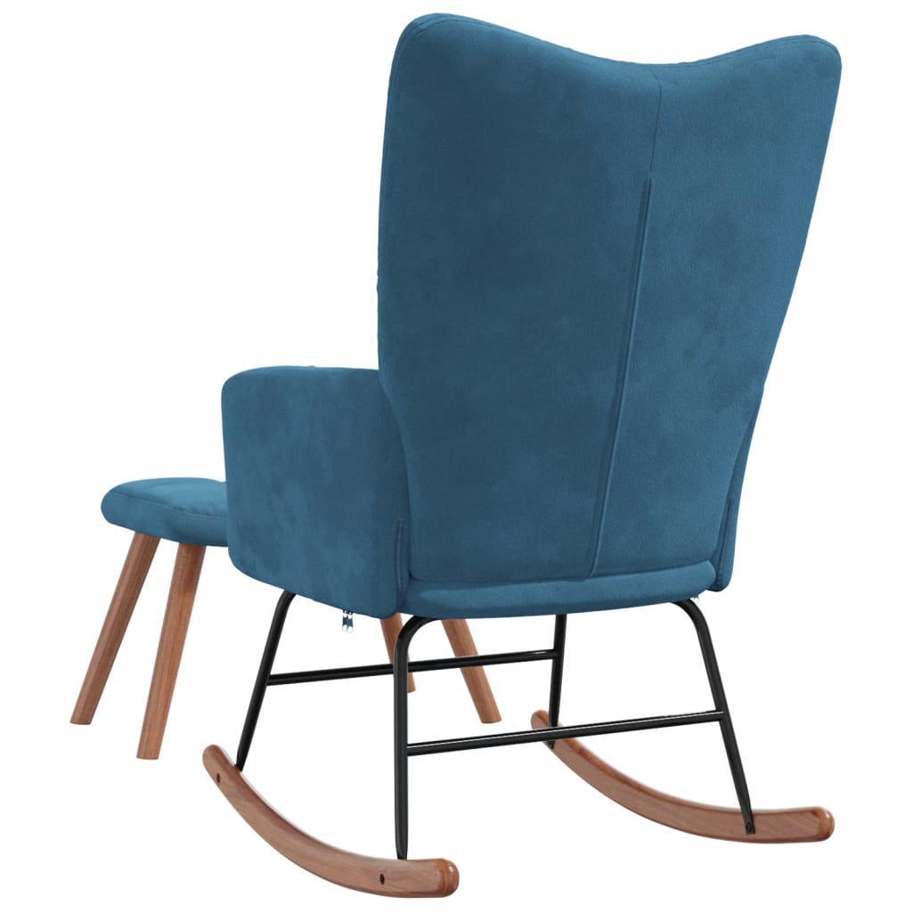 Rocking chair with stool velvet blue